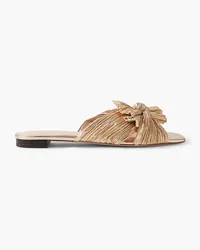 Loeffler Randall Daphne bow-embellished plissé-lamé slides - Metallic Metallic