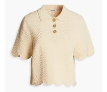 Cropped scalloped ribbed-knit polo shirt - Neutral