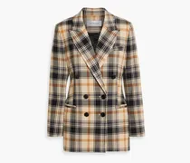 Double-breasted checked twill blazer - Neutral