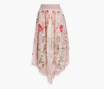 Asymmetric studded printed silk-georgette midi skirt - Pink