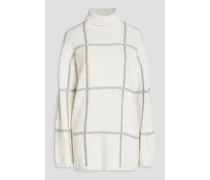 Oversized jacquard-knit turtleneck sweater - White