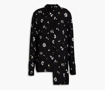 Asymmetric floral-print cotton-poplin shirt - Black
