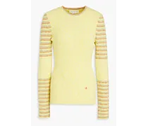 Striped cotton-blend sweater - Yellow