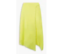 Asymmetric wrap-effect satin midi skirt - Yellow