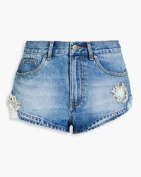 Area Crystal-embellished distressed denim shorts - Blue Blue