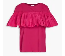 Ruffled taffeta and cotton-jersey T-shirt - Pink