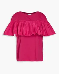 RED Valentino Ruffled taffeta and cotton-jersey T-shirt - Pink Pink