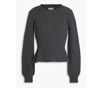 Ribbed-knit peplum sweater - Gray