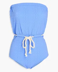 Lisa Marie Fernandez Victor rope-detailed seersucker bandeau swimsuit - Blue Blue