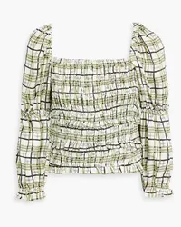 Shrimps Sorana shirred checked silk-twill top - Yellow Yellow