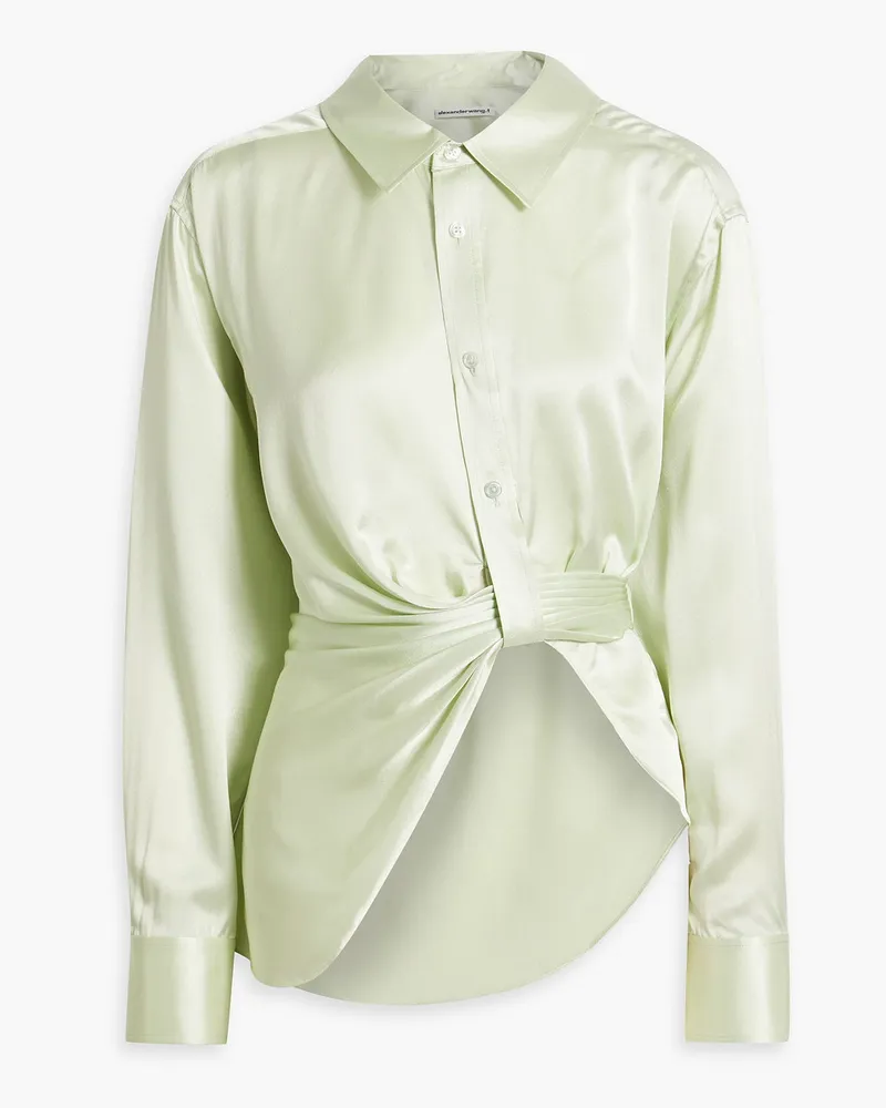 Alexander Wang Asymmetric twist-front silk-satin shirt - Green Green