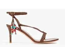 Braided bead-embellished leather sandals - Brown
