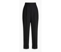 Pleated wool-blend ripstop straight-leg pants - Black