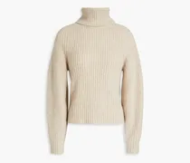 Mélange ribbed cashmere turtleneck sweater - Neutral