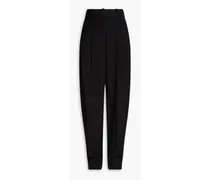 Drew belted pleated twill tapered pants - Black