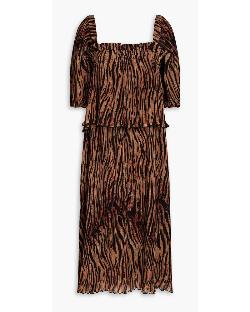 Layered tiger-print plissé-georgette midi dress - Animal print