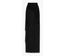 Fringed stretch-knit maxi skirt - Black