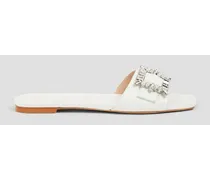 Embellished buckled leather slides - White