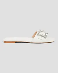 Stuart Weitzman Embellished buckled leather slides - White White