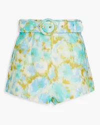 Zimmermann Belted floral-print linen and silk-blend shorts - Blue Blue