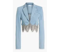 Cropped crystal-embellished denim blazer - Blue