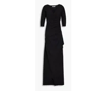 Delia wrap-effect metallic printed jersey maxi dress - Black