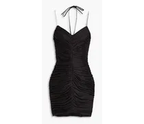 Ruched linen-blend mini dress - Black