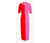 Leigh two-tone ribbed-knit midi shirt dress - Pink