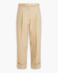 Thom Browne Cropped pleated cotton-twill straight-leg pants - Neutral Neutral