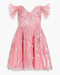 Zuhair Murad Off-the-shoulder embellished tulle mini dress - Pink Pink