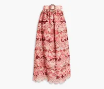 Tiered embellished floral-print gauze maxi skirt - Pink