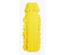Strapless ruffled plissé-chiffon gown - Yellow