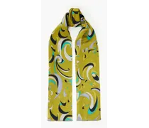 Frayed printed wool-twill scarf - Green - OneSize