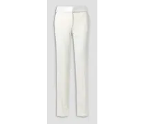 Satin-trimmed twill straight-leg pants - White