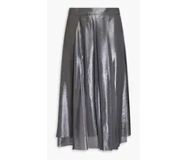 Pleated metallic woven midi wrap skirt - Metallic