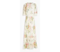 Pintucked floral-print satin maxi dress - Multicolor