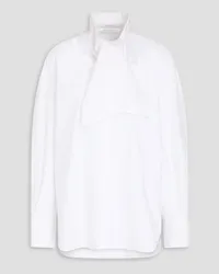 Another Tomorrow Pussy-bow cotton-poplin blouse - White White