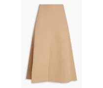 Cotton and wool-blend twill midi skirt - Neutral