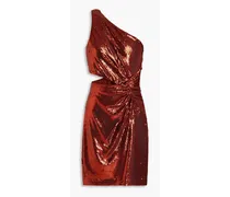 Val one-shoulder cutout sequined mesh mini dress - Orange