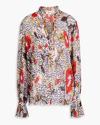 Diane von Furstenberg Elton floral-print plissé-chiffon blouse - Pink Pink