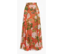 Floral-print silk-chiffon maxi skirt - Orange