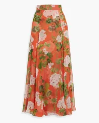 Oscar de la Renta Floral-print silk-chiffon maxi skirt - Orange Orange