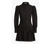 Tara belted gathered cotton-poplin mini shirt dress - Black