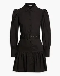 Walter Baker Tara belted gathered cotton-poplin mini shirt dress - Black Black