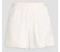 Pleated corded lace-paneled silk-satin shorts - White