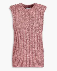 Ganni Crystal-embellished metallic ribbed-knit vest - Pink Pink