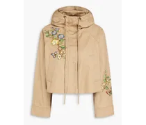 Cropped embroidered cotton-drill hooded jacket - Neutral