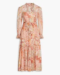 Zimmermann Gathered floral-print georgette midi dress - Pink Pink