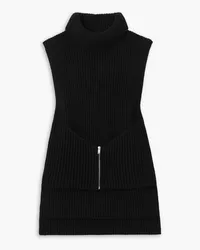 Jil Sander Zip-detailed ribbed wool turtleneck sweater - Black Black