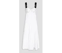 Tiered embellished cotton-poplin midi dress - White
